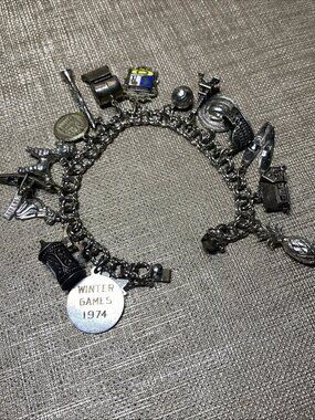 Vintage ALL Silver Charm Bracelet 17 Charms Sterling & 800 Opening Mechanical